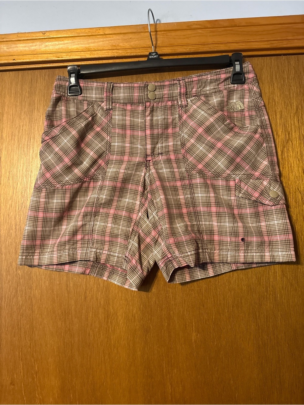 The North Face Pink and Tan Plaid Women's Cargo Shorts